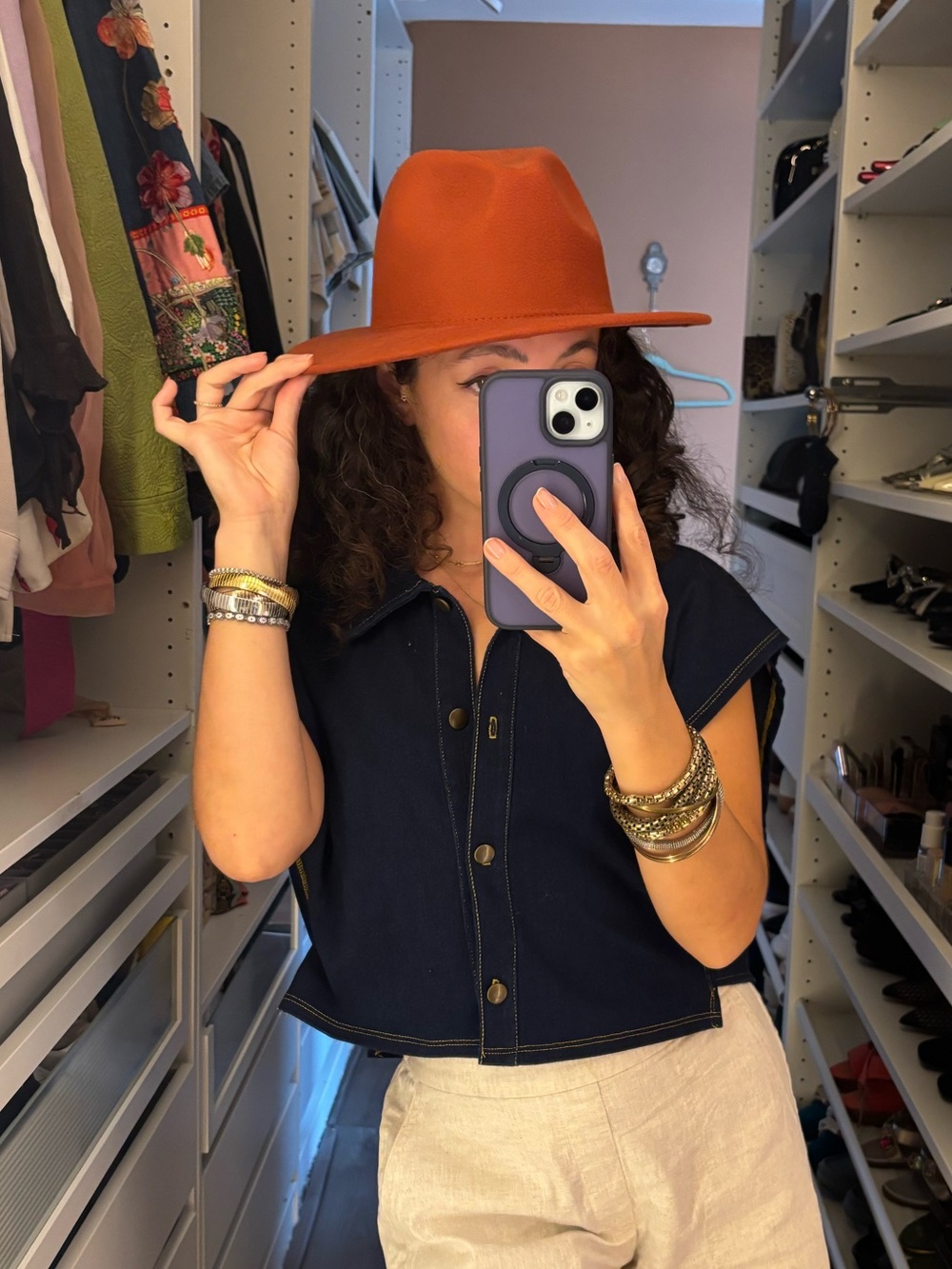 Women's Orange Wool Felt Fedora Hat